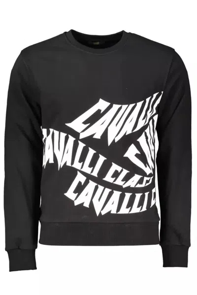 Cavalli Class Elegant Printed Long-sleeve Men's Sweater In Black