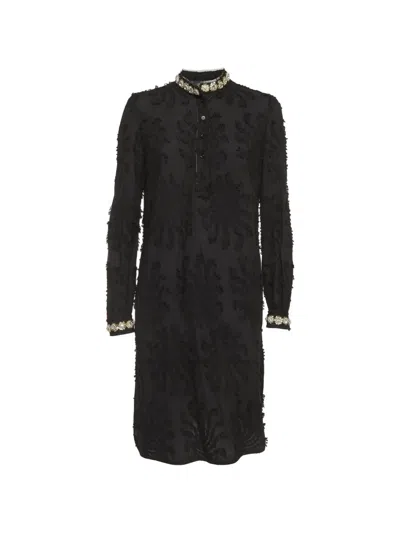 Pre-owned Cavalli Class Embellished Cotton Mini Dress In Black