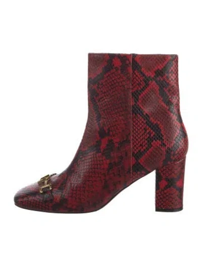 Pre-owned Cavalli Class Embossed Leather Animal Print Boots In Red