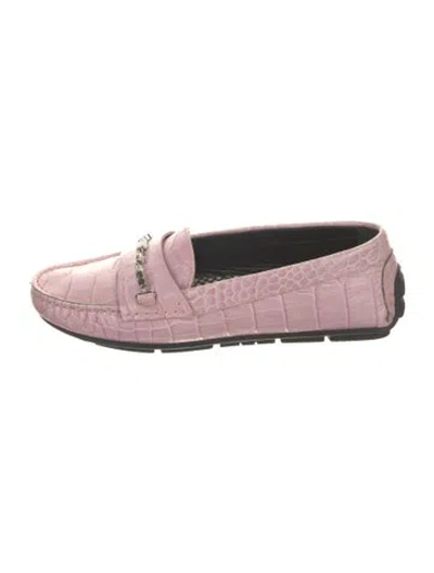 Pre-owned Cavalli Class Embossed Leather Animal Print Loafers In Pink