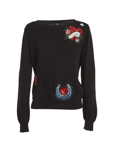 Pre-owned Cavalli Class Embroidered Patch Sweater In Black