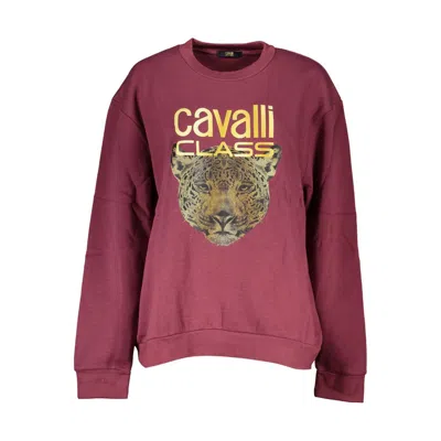 Cavalli Class Fleece Crew Neck Sweatshirt With Logo Women's Print In Purple