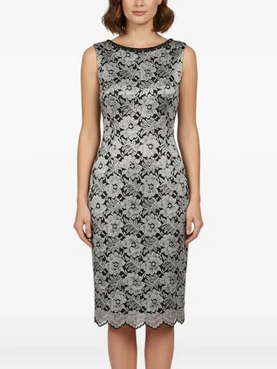 Pre-owned Cavalli Class Floral Jacquard V-back Midi Dress In Gray