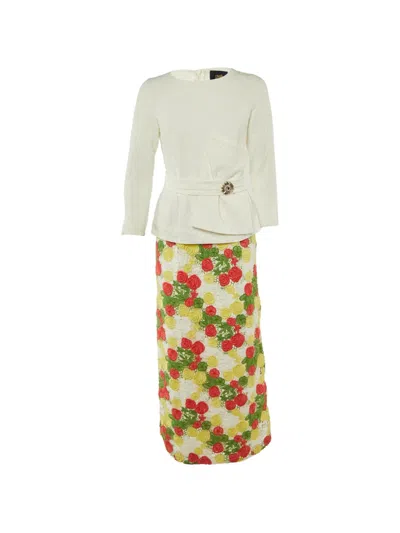 Pre-owned Cavalli Class Floral Lace Peplum Maxi Dress In Neutral