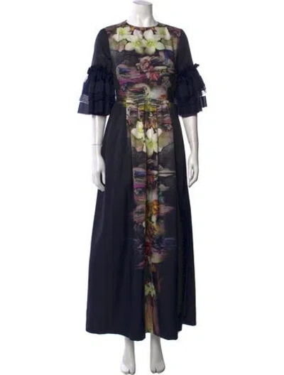 Pre-owned Cavalli Class Floral Print Long Dress In Blue