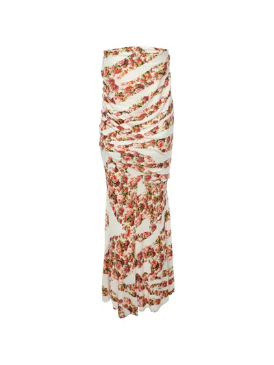 Pre-owned Cavalli Class Floral-print Strapless Dress In White