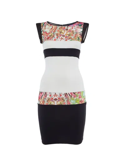 Pre-owned Cavalli Class Floral-print Mesh-panel Dress In White