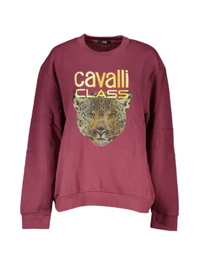 Cavalli Class Jaguar-print Logo-detail Sweatshirt In Burgundy