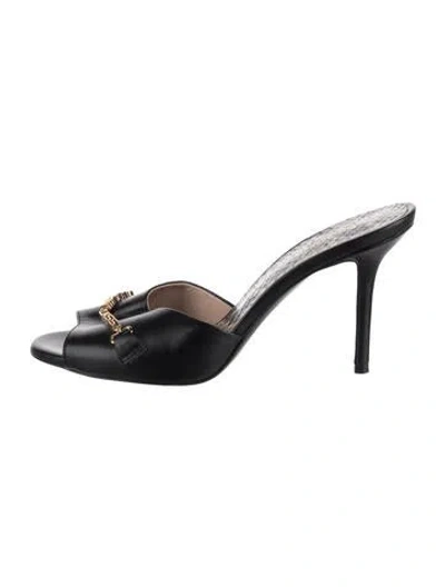Pre-owned Cavalli Class Leather Animal Print Mules In Black