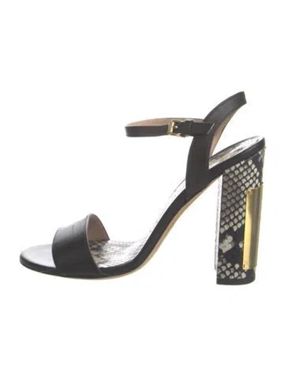 Pre-owned Cavalli Class Leather Animal Print Sandals In Black