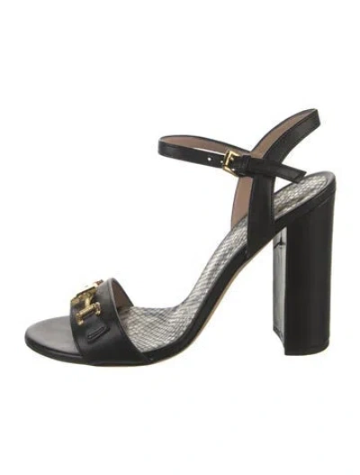 Pre-owned Cavalli Class Leather Animal Print Sandals In Black