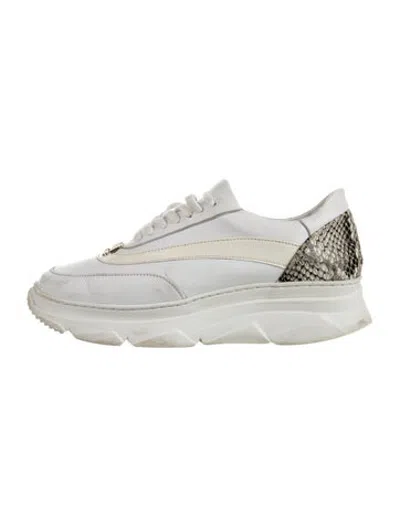 Pre-owned Cavalli Class Leather Animal Print Sneakers In White