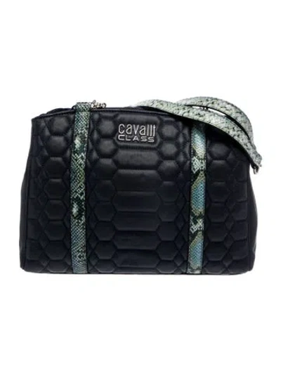 Pre-owned Cavalli Class Leather Shoulder Bag In Blue