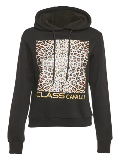 Pre-owned Cavalli Class Leopard-print Hoodie In Black