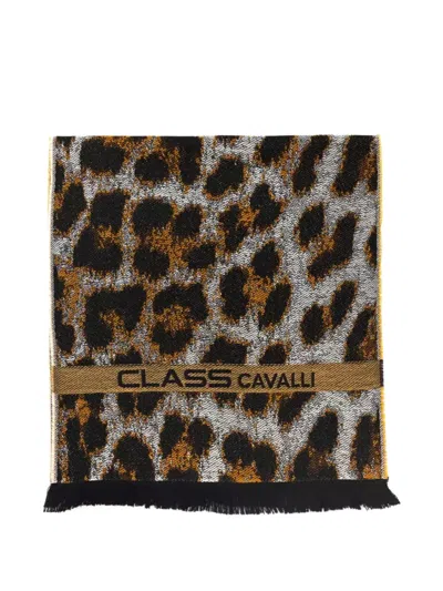 Cavalli Class Leopard-print Fringed Scarf In Black