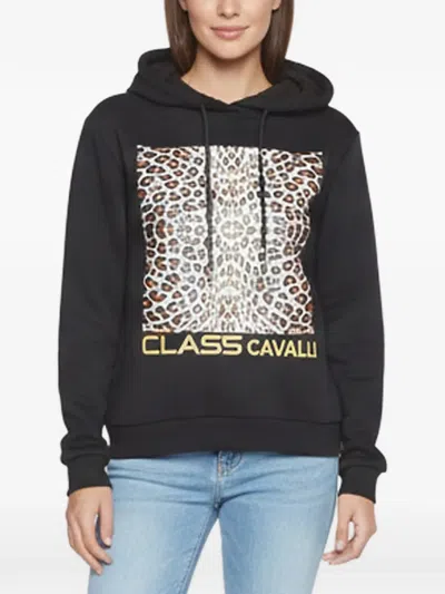 Pre-owned Cavalli Class Leopard-print Hoodie In Black