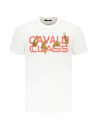 Cavalli Class Leopard-print Logo T-shirt In White