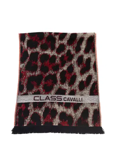 Cavalli Class 레오파드 프린트 로고 밴드 스카프 In 레드