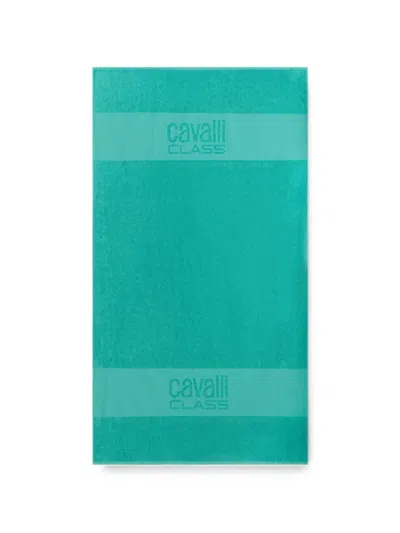 Cavalli Class Logo-jacquard Cotton Beach Towel In Green