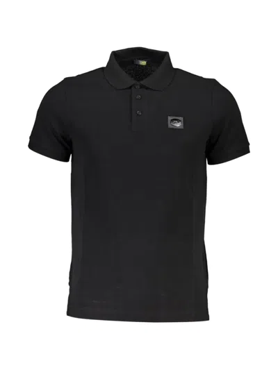 Cavalli Class Logo-patch Short-sleeve Cotton Polo Shirt In Black