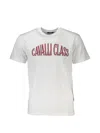 Cavalli Class Elegant White Print Tee With Classic Logo In White
