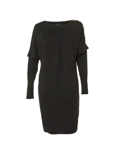 Pre-owned Cavalli Class Long-sleeved Midi Dress In Black