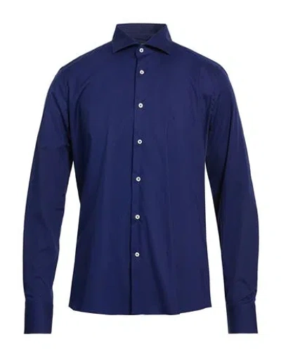 Cavalli Class Man Shirt Navy Size 17 ½ Cotton, Elastane In Blue