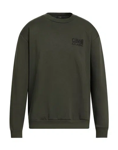 Cavalli Class Man Sweatshirt Military Green Size L Polyester, Cotton