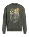 Cavalli Class Man Sweatshirt Military Green Size M Polyester, Cotton In Green