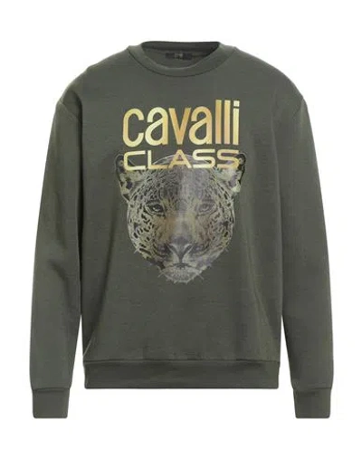 Cavalli Class Man Sweatshirt Military Green Size M Polyester, Cotton