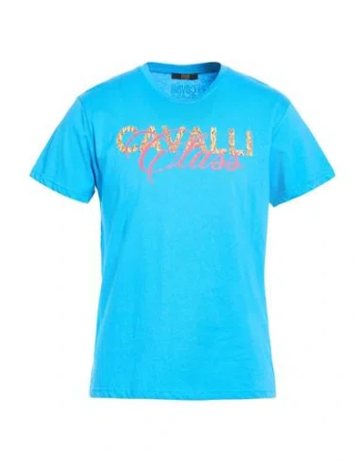 Cavalli Class Man T-shirt Azure Size Xxl Cotton In Blue