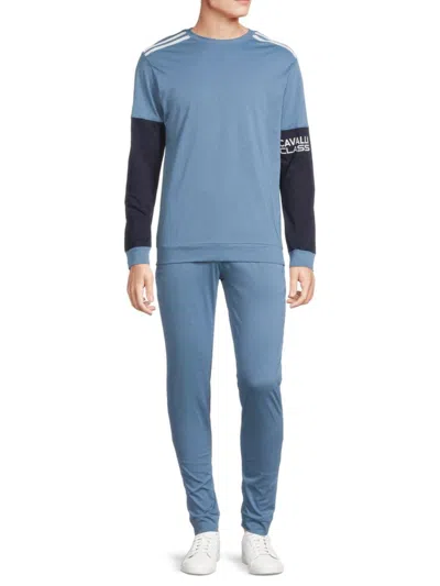 Cavalli Class Men's 2-piece Colorblock T Shirt & Pants Pajama Set In Blue