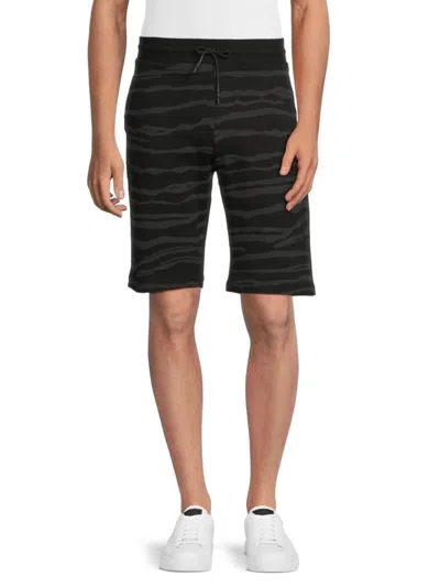 Cavalli Class Men's Flat Front Print Sweatshorts In Black