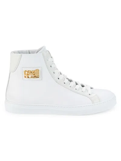 Cavalli Class Men's High Top Leather Sneakers In White