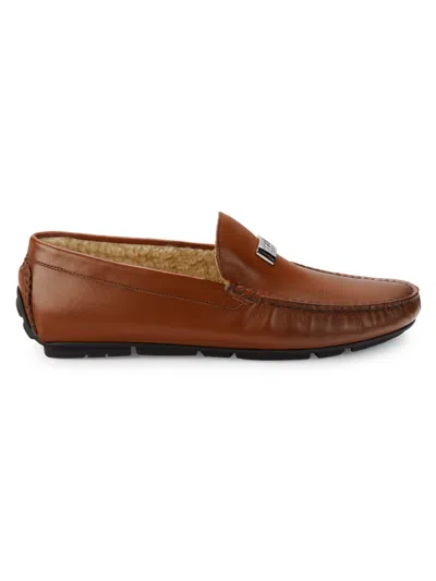 Cavalli Class Men's Leather Shearling Lined Driving Loafers In Brown