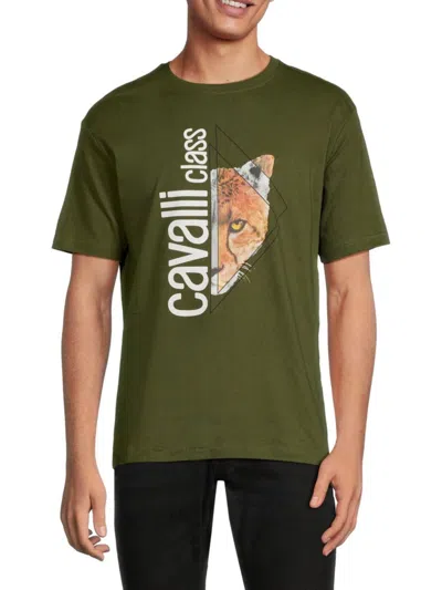 Cavalli Class Men's Logo T-shirt In Army