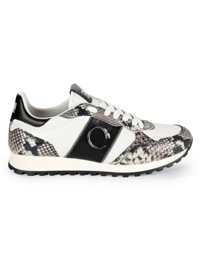 Cavalli Class Men's Python Embossed Leather Low Top Running Sneakers In White