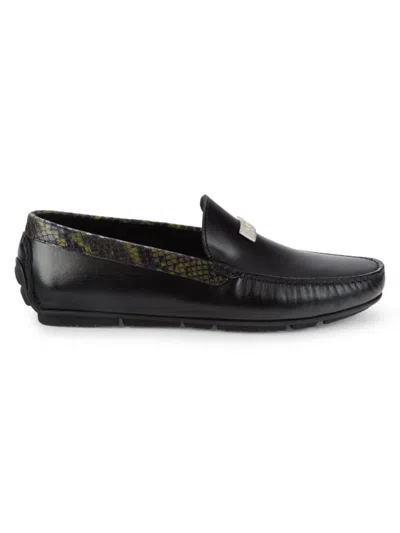 Cavalli Class Men's Snake Embossed Leather Driving Loafers In Black