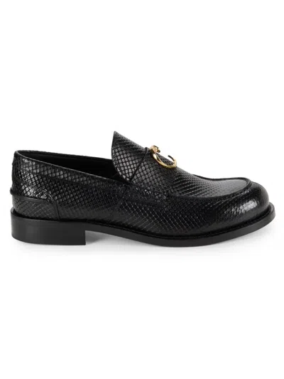 Cavalli Class Men's Snakeskin Embossed Leather Loafers In Black