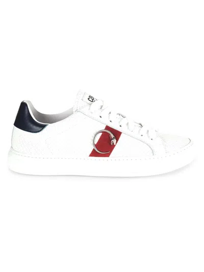 Cavalli Class Men's Snakeskin Embossed Leather Low Top Sneakers In White Red Navy