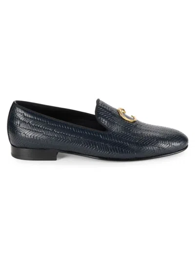 Cavalli Class Men's Textured Leather Slip On Loafers In Blue
