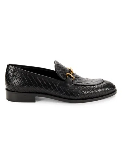 Cavalli Class Men's Woven-embossed Leather Bit Loafers In Black