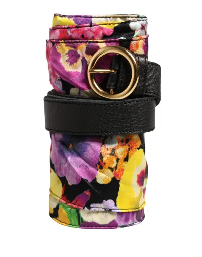 Cavalli Class Multicolor Floral Wide Waist Gold Metal Buckle Cintura Women's Belt