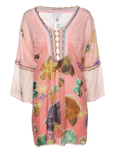 Pre-owned Cavalli Class Floral-print Chiffon Blouse In Pink