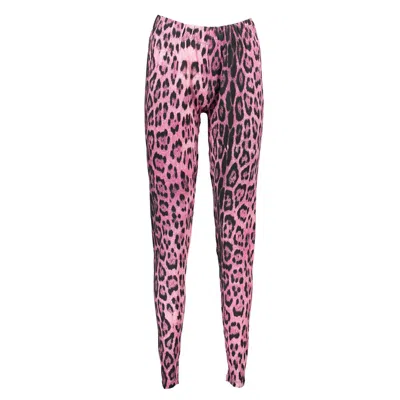 Cavalli Class Pink Cotton Pant In Animal Print