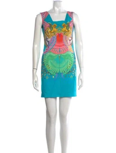 Pre-owned Cavalli Class Printed Mini Dress In Blue