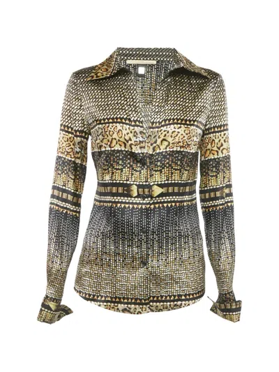 Pre-owned Cavalli Class Satin Print Top In Black
