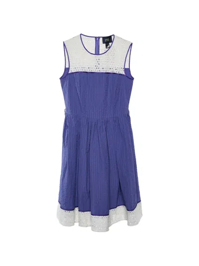 Pre-owned Cavalli Class Seersucker Lace-trim Dress In Purple