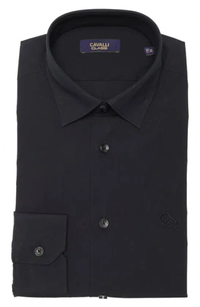 Cavalli Class Slim Fit Cotton Dress Shirt In Black