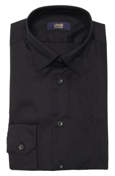 Cavalli Class Slim Fit Textured Dress Shirt In Black